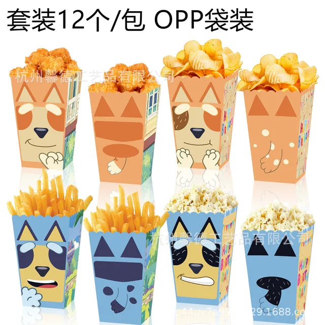 Bluey Family Theme Party Tote Bag Candy Box Gift Box Sticker Folding Paper Bag Snack Tray Popcorn Chip Box Paper Box Tableware