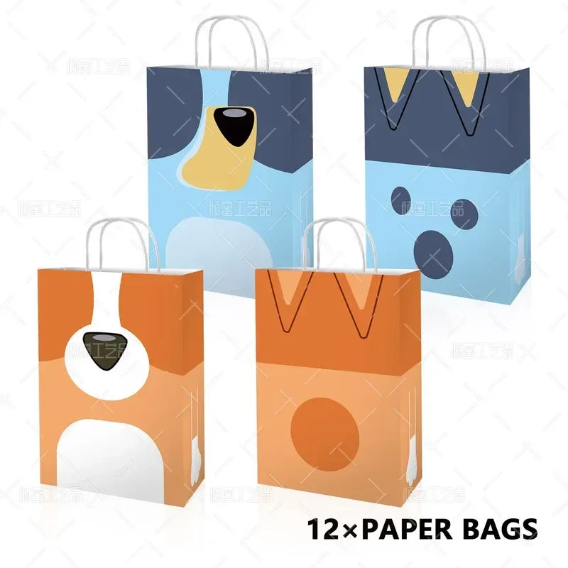 Bluey Family Theme Party Tote Bag Candy Box Gift Box Sticker Folding Paper Bag Snack Tray Popcorn Chip Box Paper Box Tableware