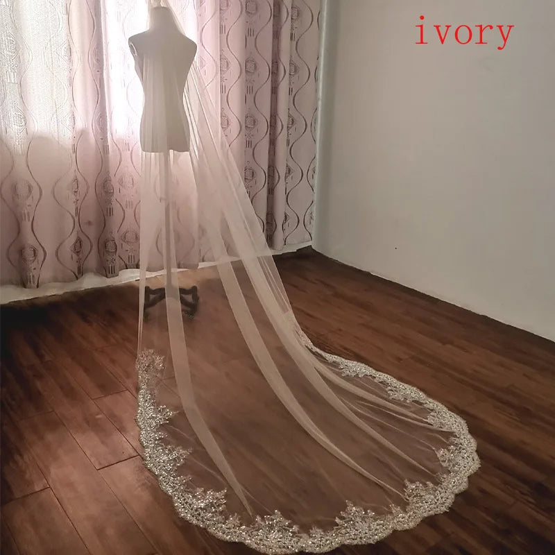 Bridal Wedding Veil Sparkling Pearl Sequins Lace Cathedral Wedding Accessories Hair Accessories 2024 New Veil