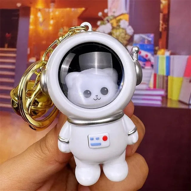 Cartoon Light Space Cat Key chain Creative LED Light SpaceSuit Bear Key ring Pendant Cute Astronaut Little Toy Portable Keychain