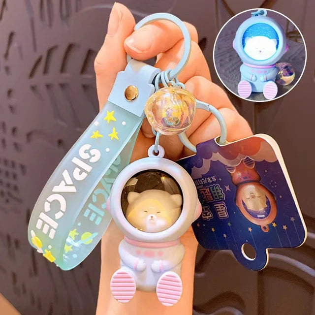 Cartoon Light Space Cat Key chain Creative LED Light SpaceSuit Bear Key ring Pendant Cute Astronaut Little Toy Portable Keychain