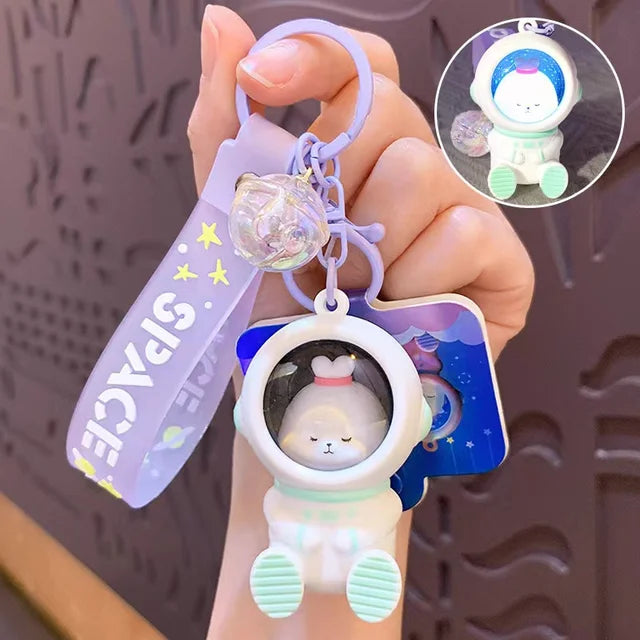 Cartoon Light Space Cat Key chain Creative LED Light SpaceSuit Bear Key ring Pendant Cute Astronaut Little Toy Portable Keychain