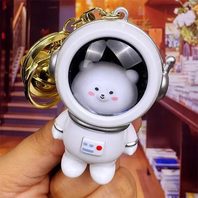 Cartoon Light Space Cat Key chain Creative LED Light SpaceSuit Bear Key ring Pendant Cute Astronaut Little Toy Portable Keychain