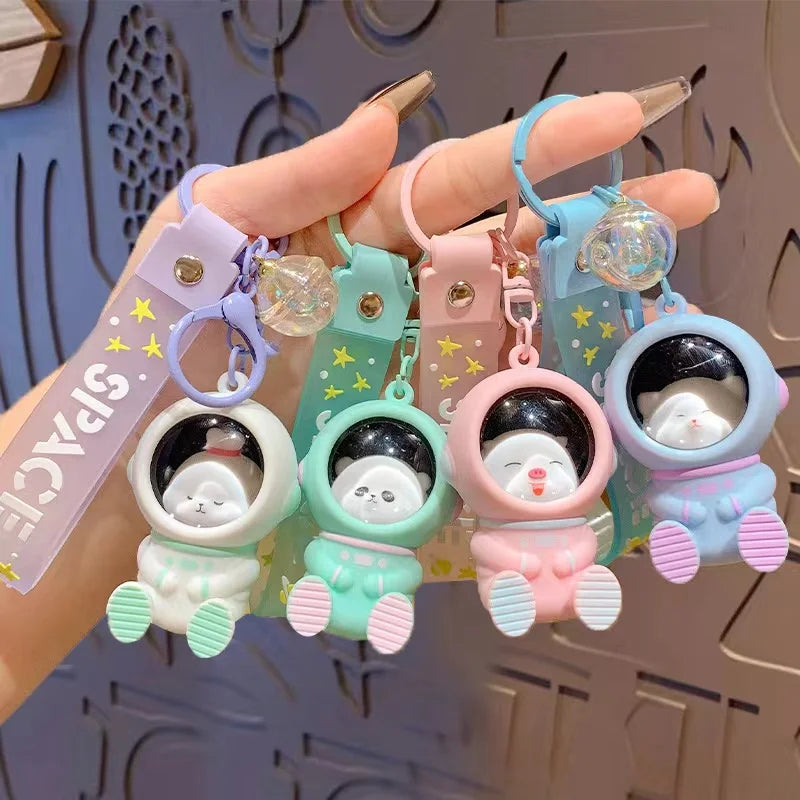 Cartoon Light Space Cat Key chain Creative LED Light SpaceSuit Bear Key ring Pendant Cute Astronaut Little Toy Portable Keychain