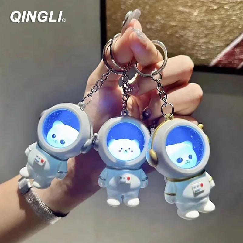 Cartoon Light Space Cat Key chain Creative LED Light SpaceSuit Bear Key ring Pendant Cute Astronaut Little Toy Portable Keychain