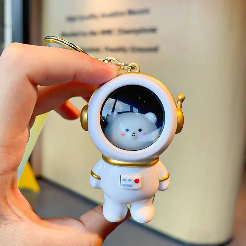 Cartoon Light Space Cat Key chain Creative LED Light SpaceSuit Bear Key ring Pendant Cute Astronaut Little Toy Portable Keychain