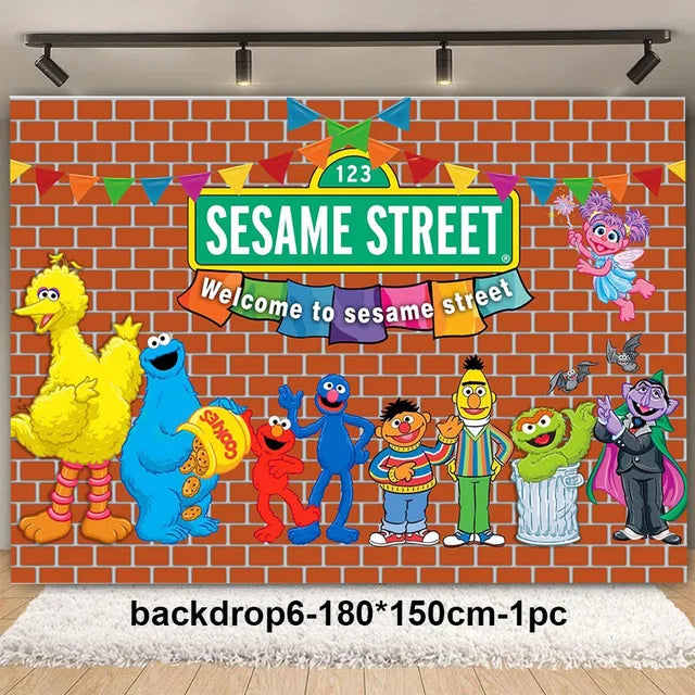 Cartoon SEsames Street Children's Birthday Party Decoration Tableware Tablecloth Baby Shower Balloon Cake Topper Banner Supplies