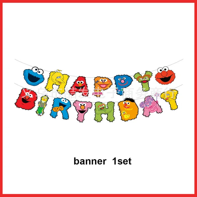 Cartoon SEsames Street Children's Birthday Party Decoration Tableware Tablecloth Baby Shower Balloon Cake Topper Banner Supplies