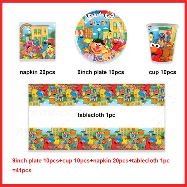 Cartoon SEsames Street Children's Birthday Party Decoration Tableware Tablecloth Baby Shower Balloon Cake Topper Banner Supplies