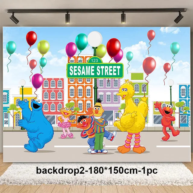 Cartoon SEsames Street Children's Birthday Party Decoration Tableware Tablecloth Baby Shower Balloon Cake Topper Banner Supplies