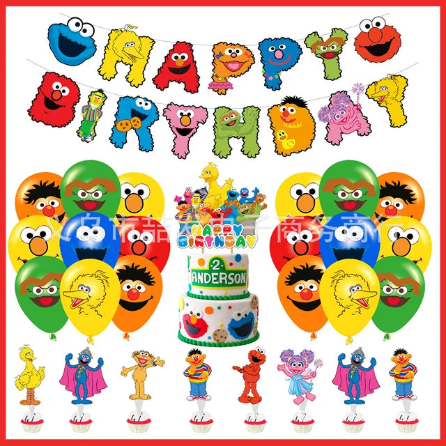 Cartoon SEsames Street Children's Birthday Party Decoration Tableware Tablecloth Baby Shower Balloon Cake Topper Banner Supplies