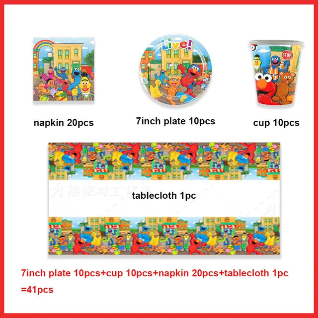 Cartoon SEsames Street Children's Birthday Party Decoration Tableware Tablecloth Baby Shower Balloon Cake Topper Banner Supplies