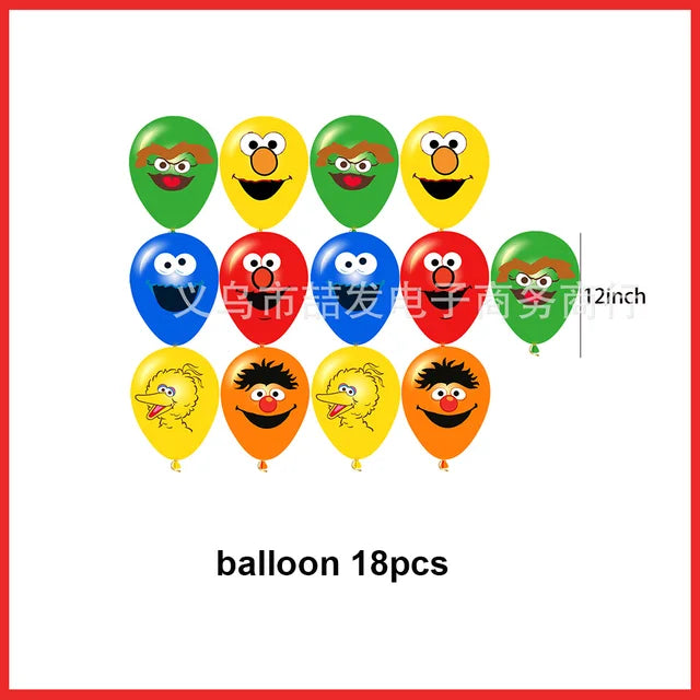 Cartoon SEsames Street Children's Birthday Party Decoration Tableware Tablecloth Baby Shower Balloon Cake Topper Banner Supplies