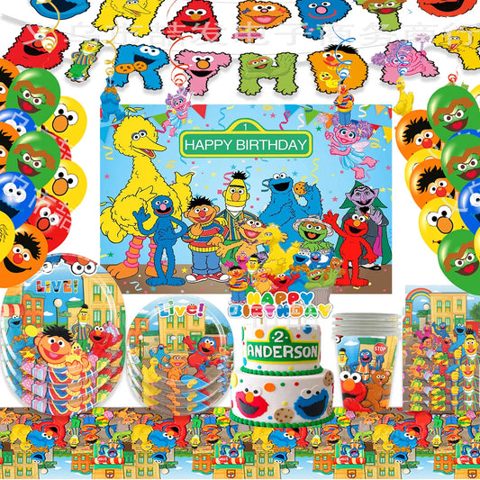 Cartoon SEsames Street Children's Birthday Party Decoration Tableware Tablecloth Baby Shower Balloon Cake Topper Banner Supplies