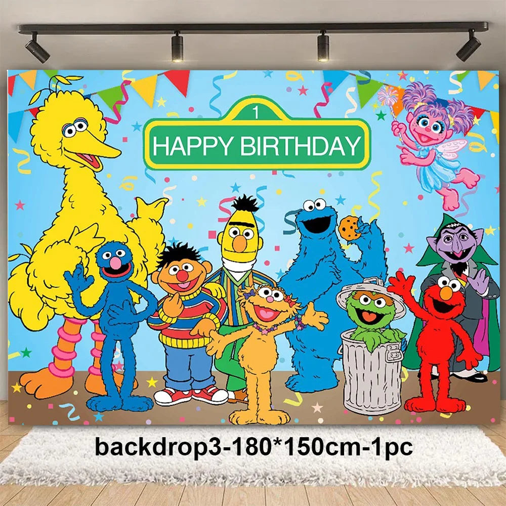 Cartoon SEsames Street Children's Birthday Party Decoration Tableware Tablecloth Baby Shower Balloon Cake Topper Banner Supplies