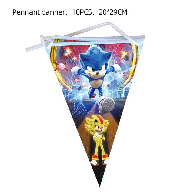 Cartoon Sonic Party Supplies Disposable Plates Tablecloth Cake Topper Banner for Kids Birthday Decorations Set Baby Shower