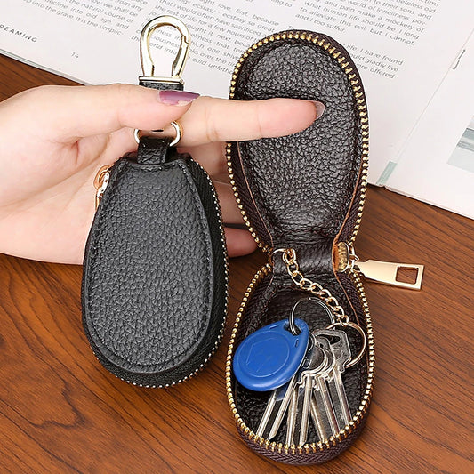 Classic Leather Car Key Bags for Men Women Keychain Holder Organizer Wallet Zipper Hook Key Pouch Coin Purse