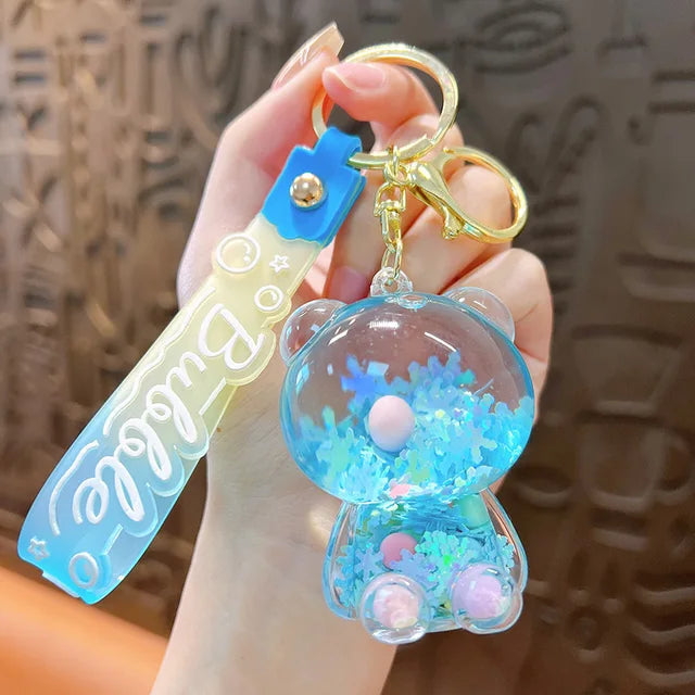 Creative Candy Bear into oil liquid bag pendant cartoon astronaut car key chain couple small gifts