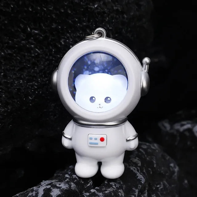 Creative Cartoon Lovely Spaceman Light Glowing Keychain Light Luminous Cute Bear Kawaii Cat Space Astronaut Key Ring Bag Hanging