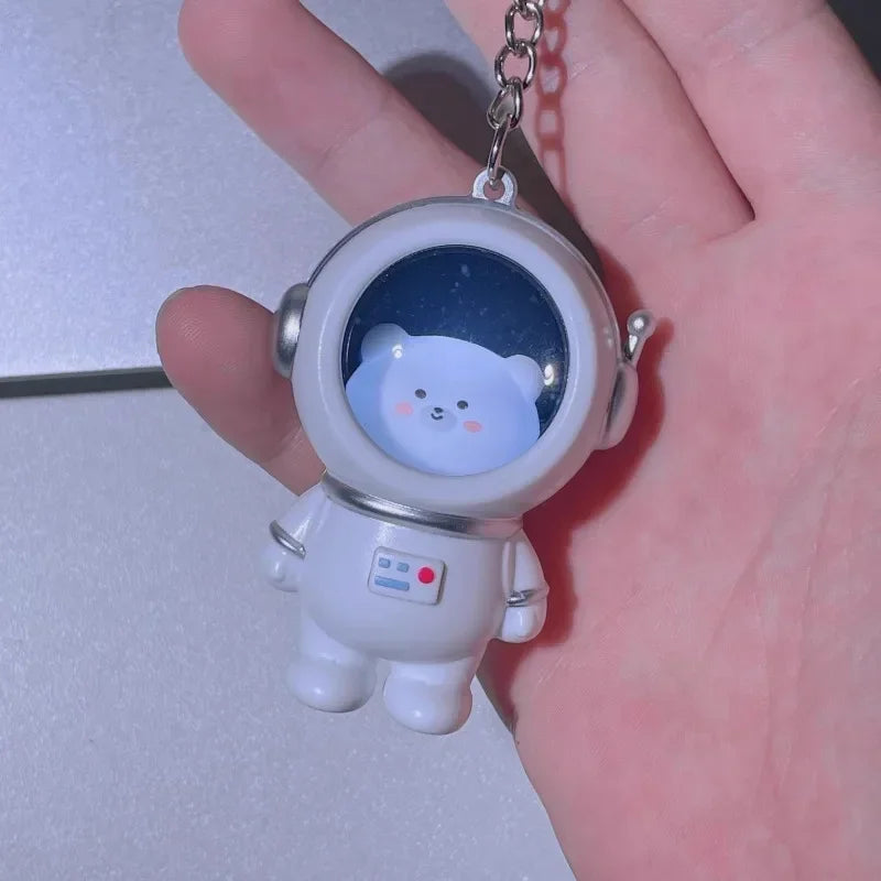 Creative Cartoon Lovely Spaceman Light Glowing Keychain Light Luminous Cute Bear Kawaii Cat Space Astronaut Key Ring Bag Hanging