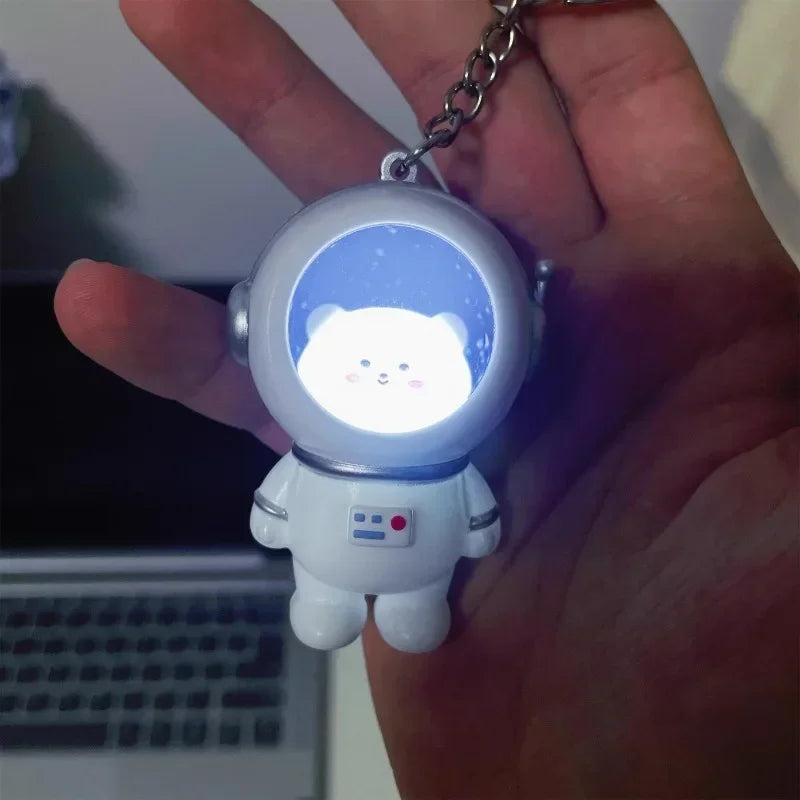 Creative Cartoon Lovely Spaceman Light Glowing Keychain Light Luminous Cute Bear Kawaii Cat Space Astronaut Key Ring Bag Hanging