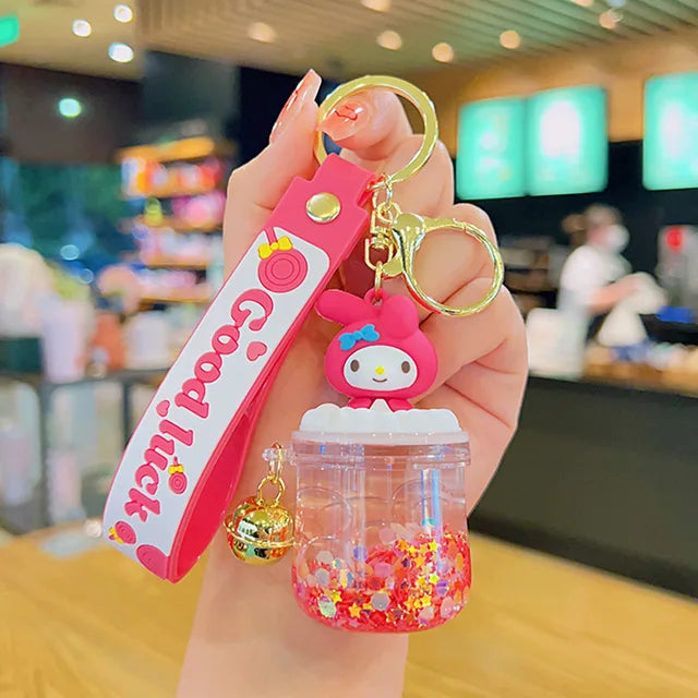 Creative Colour Sanrio Quicksand Bottle Keychain Exquisite Kuromi Kt Cat Cinnamon Roll Doll Key Chain Couple Schoolbag Pendant