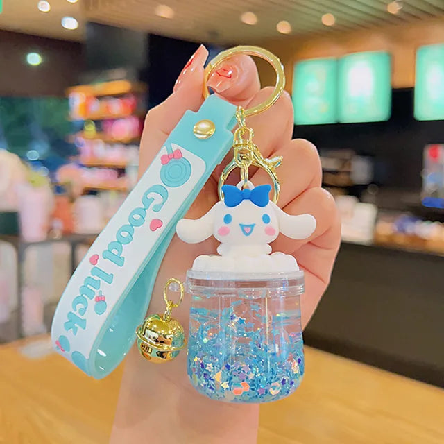 Creative Colour Sanrio Quicksand Bottle Keychain Exquisite Kuromi Kt Cat Cinnamon Roll Doll Key Chain Couple Schoolbag Pendant