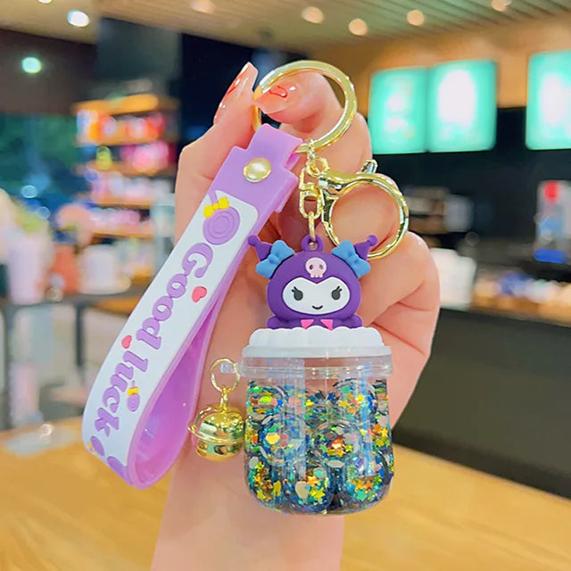 Creative Colour Sanrio Quicksand Bottle Keychain Exquisite Kuromi Kt Cat Cinnamon Roll Doll Key Chain Couple Schoolbag Pendant