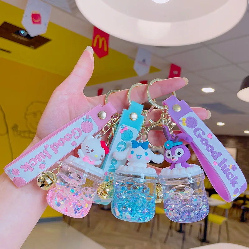 Creative Colour Sanrio Quicksand Bottle Keychain Exquisite Kuromi Kt Cat Cinnamon Roll Doll Key Chain Couple Schoolbag Pendant