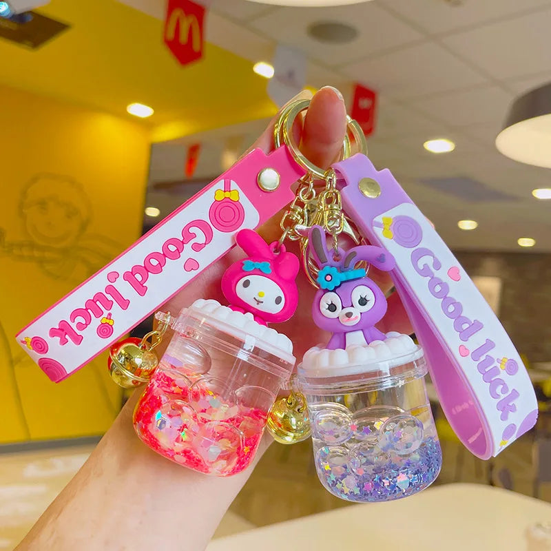 Creative Colour Sanrio Quicksand Bottle Keychain Exquisite Kuromi Kt Cat Cinnamon Roll Doll Key Chain Couple Schoolbag Pendant