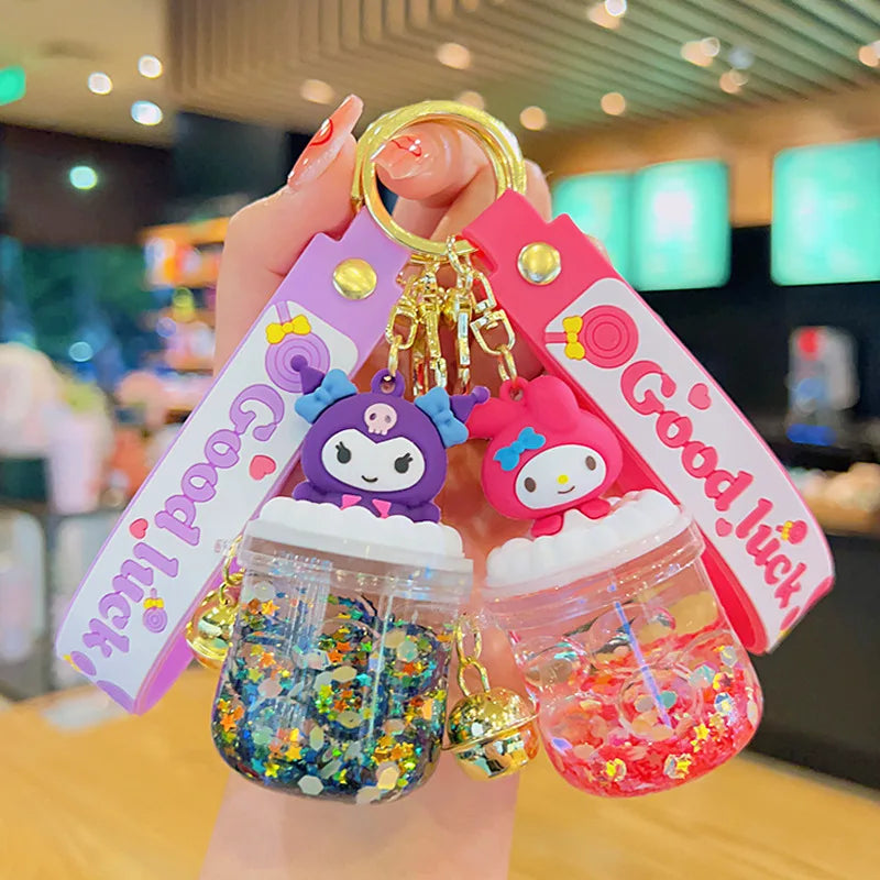 Creative Colour Sanrio Quicksand Bottle Keychain Exquisite Kuromi Kt Cat Cinnamon Roll Doll Key Chain Couple Schoolbag Pendant