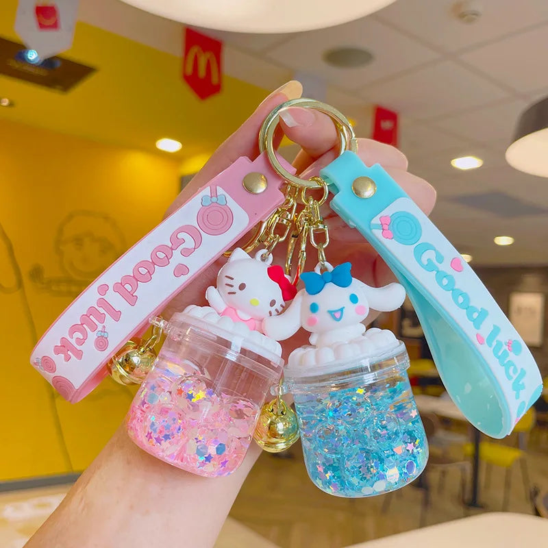 Creative Colour Sanrio Quicksand Bottle Keychain Exquisite Kuromi Kt Cat Cinnamon Roll Doll Key Chain Couple Schoolbag Pendant