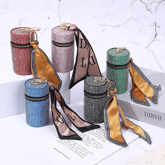 Creative Silk Scarf Bucket Lipstick Bag Keychain Portable Storage Bag Exquisite Couple High Beauty Accessories Gift