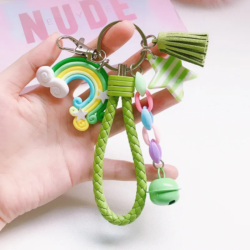 Creative Soft Pottery Rainbow Keychain Korean Version Lovely Girl Heart School Bag Lollipop Pendant Student Key Accessory Gift