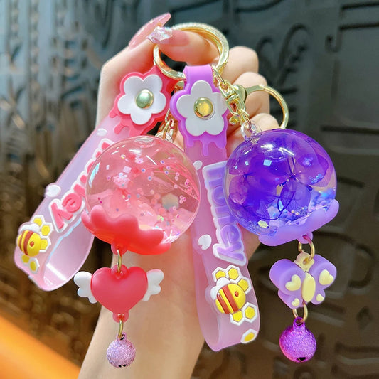 Creative dry flower wind chime floating key chain delicate girl bag hanging lovely claw machine small gifts