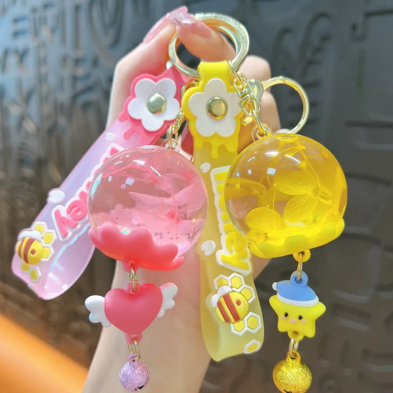 Creative dry flower wind chime floating key chain delicate girl bag hanging lovely claw machine small gifts