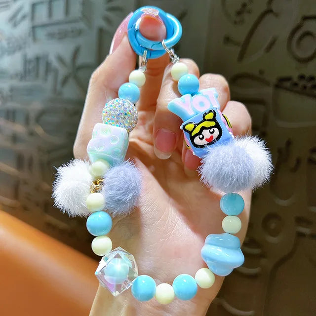 Creative hand-painted beaded plush beaded mobile phone chain key chain bag pendant earphone bag mobile phone shell accessories