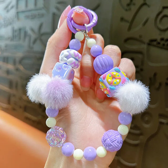 Creative hand-painted beaded plush beaded mobile phone chain key chain bag pendant earphone bag mobile phone shell accessories