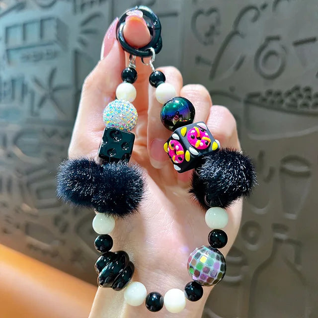 Creative hand-painted beaded plush beaded mobile phone chain key chain bag pendant earphone bag mobile phone shell accessories