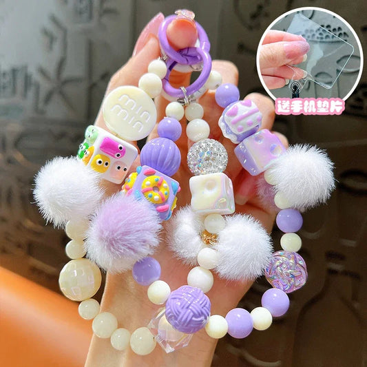 Creative hand-painted beaded plush beaded mobile phone chain key chain bag pendant earphone bag mobile phone shell accessories