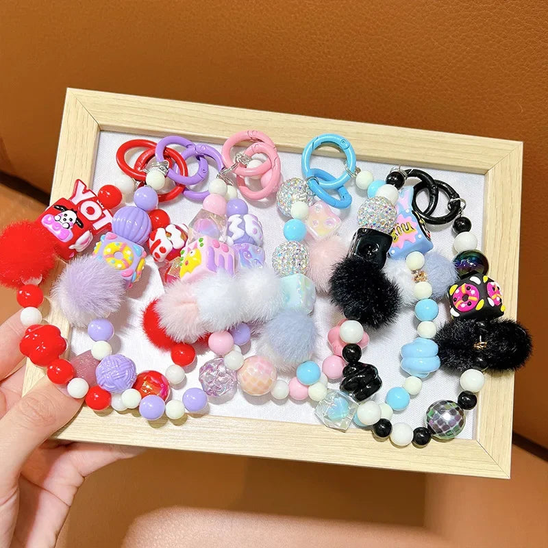 Creative hand-painted beaded plush beaded mobile phone chain key chain bag pendant earphone bag mobile phone shell accessories