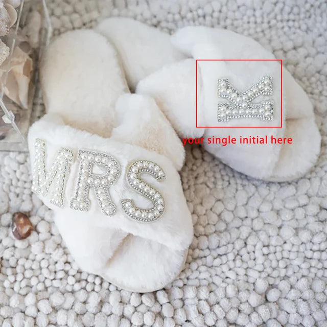 Customized Personalized Mrs Slippers Bridal Shower Wedding Engagement Honeymoon trip Bachelorette weekend Party decoration Gift