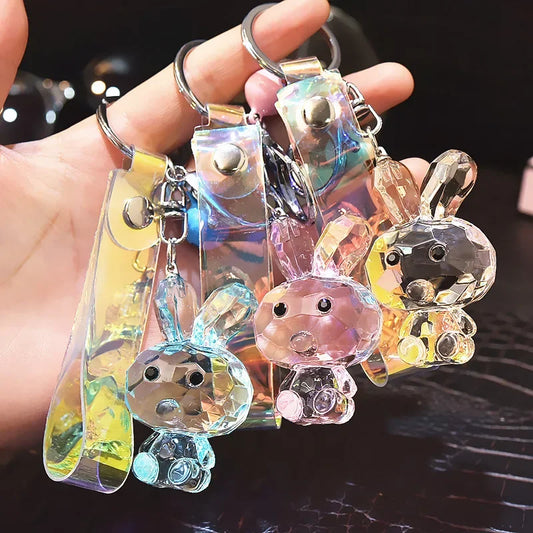 Cute Cartoon Transparent Rabbit Keychain 2024 Trend Fantasy Crystal Bunny Doll Pendant Key Ring Backpack Car Ornaments Gifts