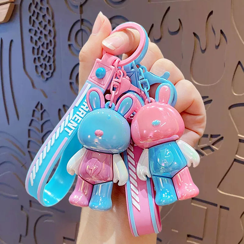 Cute Luminous Bear Keychain Fashion Smoking Rabbit Keyring Personalized Key Chain Gift Wholesale for Car Key Women Bag Pendant