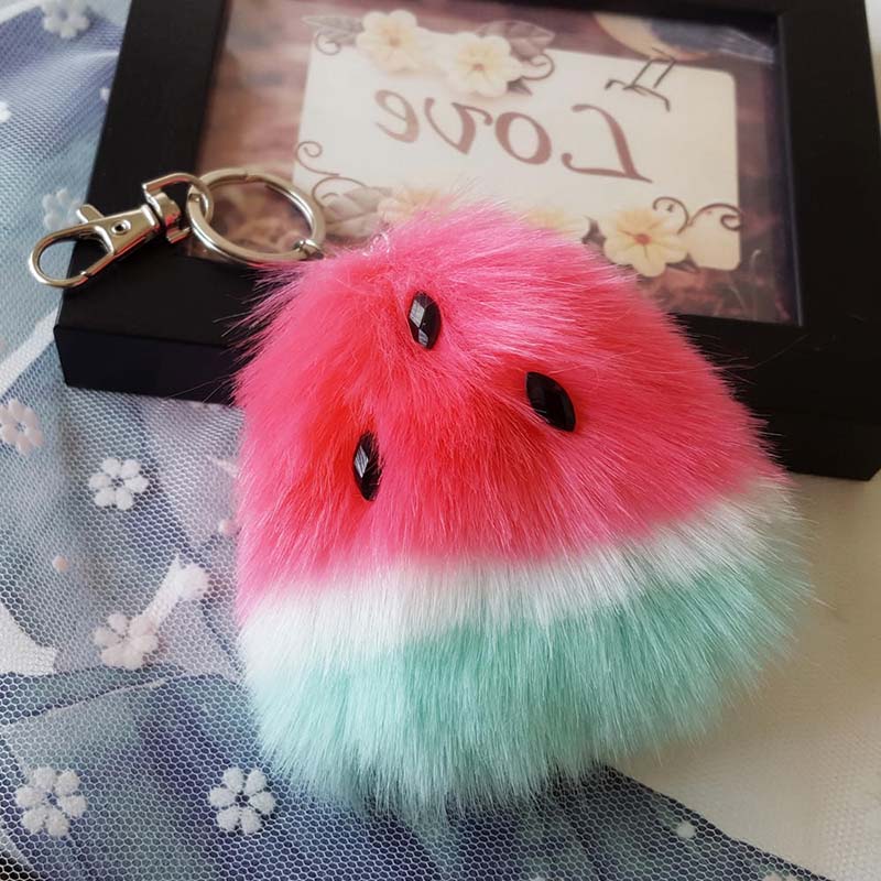 Pom Pom Cute Soft Keyring Car Chic Fruit Bag Charm Watermelon Faux Fur Ball Keychain Bag Plush Car Key Ring Car Key Pendant