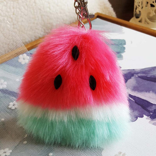 Pom Pom Cute Soft Keyring Car Chic Fruit Bag Charm Watermelon Faux Fur Ball Keychain Bag Plush Car Key Ring Car Key Pendant