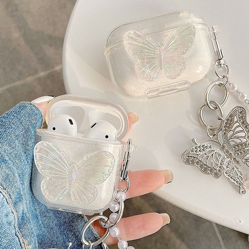 Creative Flash Pink Stereo Butterfly Chain Earphone Case Suitable for AirPods Generation 1/2 Anti Drop Pro2 Generation 3