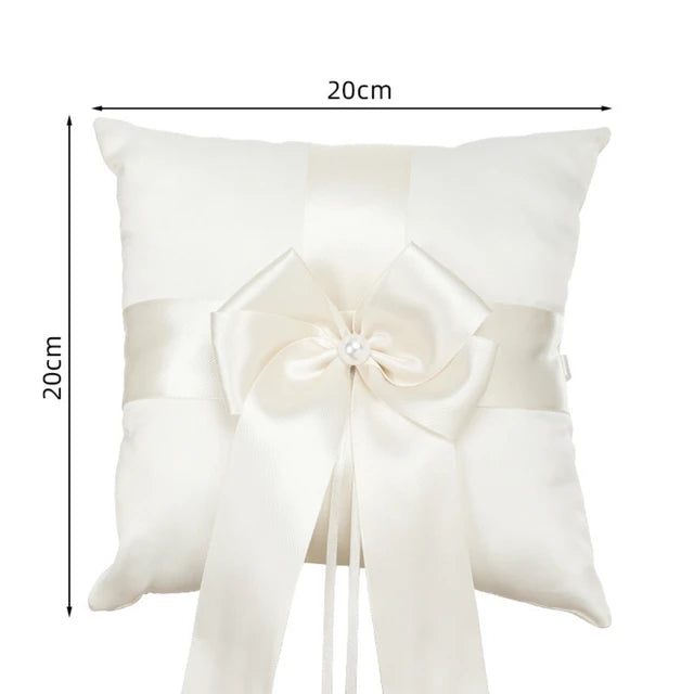 Flower Girl Basket Ring Pillow Set Romantic Satin Bow Pearls Ring Bearer Pillow for Wedding Party Decor Dropship