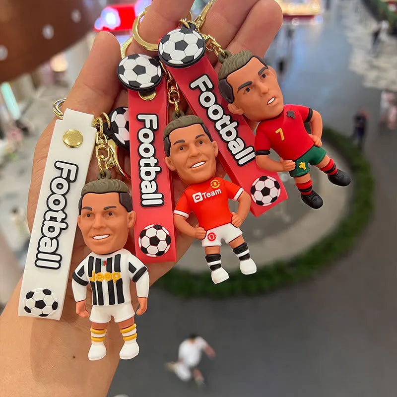 Football Star Ronaldo Figure Keychain Bag Pendent Keyring Collection Doll Car Ornaments Key Accessories Souvenirs Gifts