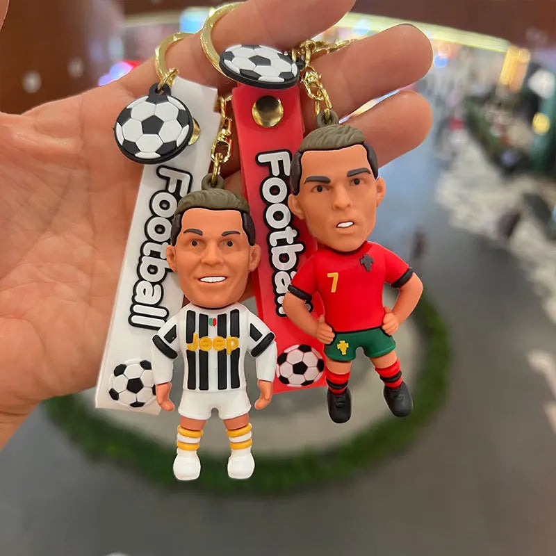 Football Star Ronaldo Figure Keychain Bag Pendent Keyring Collection Doll Car Ornaments Key Accessories Souvenirs Gifts